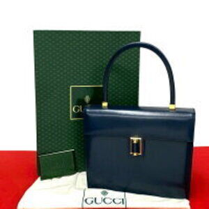 GUCCI GG Logo Leather Handbag Navy Blue